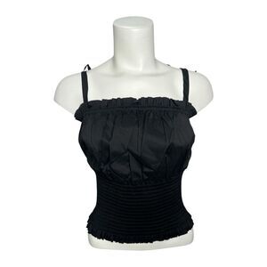 Danielle Bernstein Cami Tank Top Women's 2X Black Smocked Tie Strap Stretchy NEW